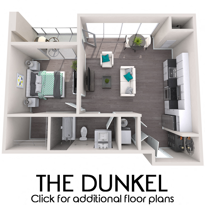 Floor plan for 1 bed, 1 bath, 560 sqft